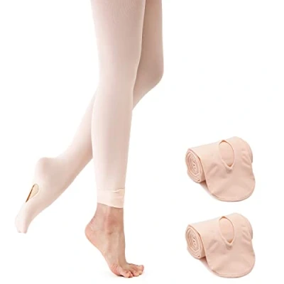 Image of Ballet Tights Girls Womens 90D Convertible Soft Dance Footed with Holes (Pink 2 Pairs, S)