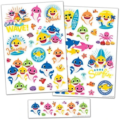 Image of Baby Shark Vinyl Decor Wall Stickers Perfect for Decorating Childrens&#039; Bedrooms and Furniture, Transparent Borders