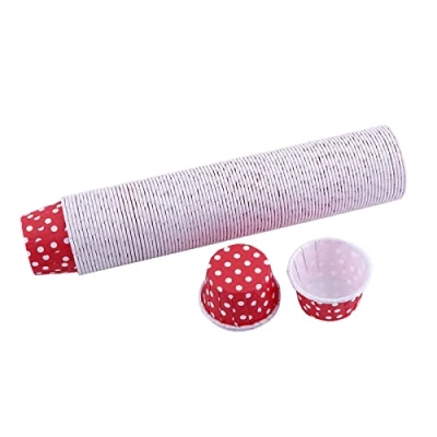 Image of 100pcs Paper Cupcake Cases,Mini Cases Polka Dot Baking Cups Round Cake Muffin Liners Case for Home, Weddings, Birthdays Red