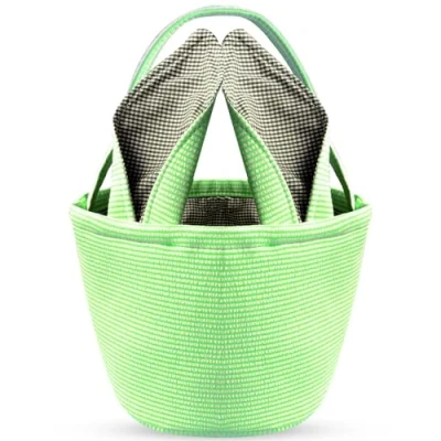 Image of Leesgel Easter Basket for Kids, Baskets Empty Boxes Bags Egg Hunt Games, Children Boys Girls Decorations Crafts Party Favours Green