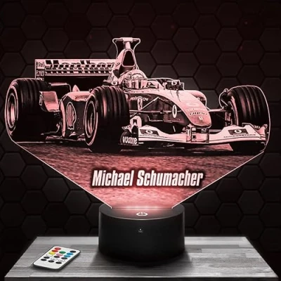 Image of Bedside lamp, Formula 1 M. Schumacher F1 3D LED Illusion Night Light, Christmas Birthday Gift idea for Boys and Girls Children&#039;s or Adult Bedroom Light TOP