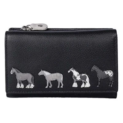 Image of Mala Leather Best Friends Horses Tri Fold Purse RFID 3511 65 (Black)