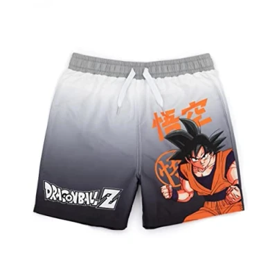 Image of Dragon Ball Z Boys Swim Shorts Multicoloured Swimming Pants for Kids with Goku &amp; Warrior Symbol Swimwear Trunks Drawstring Waist Anime Series Beachwear Merchandise Gift Children Teens