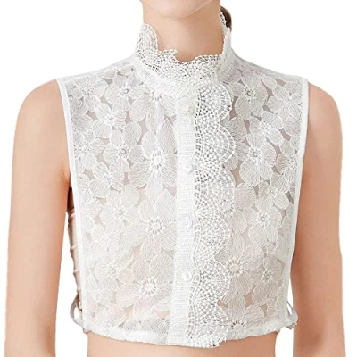 Image of LoudSung Detachable False Collar Blouse Fake Half Shirts Chiffon Designed Cotton Top Elegant for Women