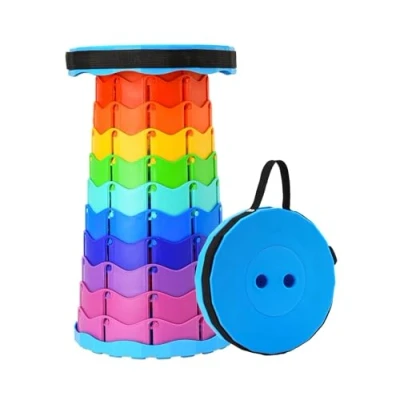 Image of Trendi Portable Telescopic Stool, Retractable Folding Stool Lightweight &amp; Adjustable, Durable Camping for Outdoor, BBQ, Fishing, Hiking Supports Up to 396 lbs/180kg (Rainbow)