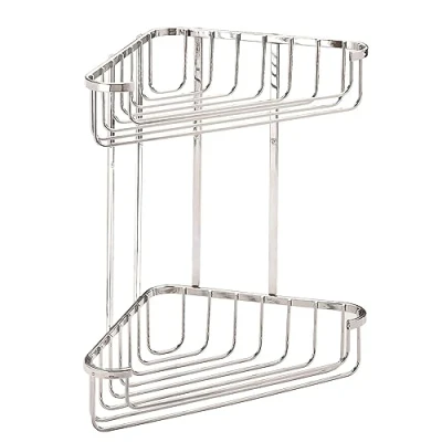 Image of Croydex Chrome Corner Shower Caddy Large Two Tier Basket with Wall Fixings Mild Steel Deep Baskets Easy to Maintain, Rust Free, Wipe Clean Surface