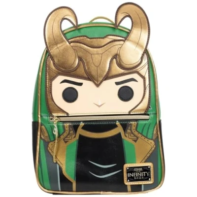 Image of Loungefly Avengers Loki with Scepter Pop Mini Backpack Entertainment Earth Exclusive, Multicolor, Backpack,