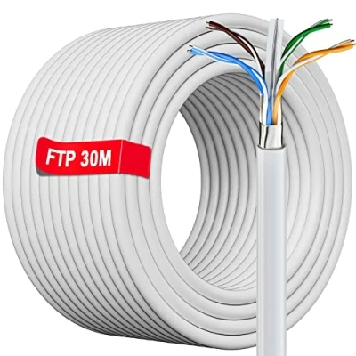 Image of Ethernet Cable 30m Cat 6 Outdoor Indoor Shielded, Long Internet High Speed Bulk 23AWG Gigabit CCA, FTP Anti jamming, Waterproof Network LAN for Router White 30 Meter
