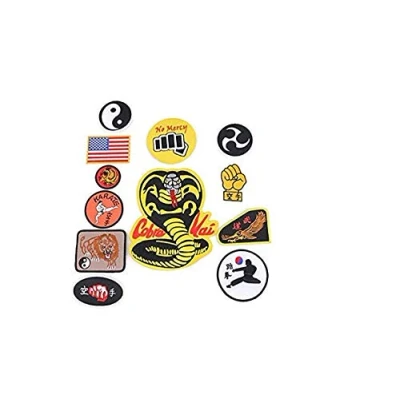 Image of costumebase Full Cobra Kai Patches Set of 12 Costume Johnny Lawrence Karate Kid Patch