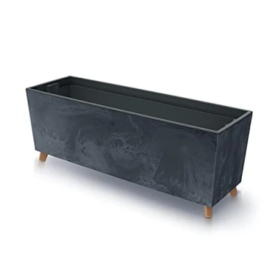 Image of Prosperplast Urbi Case Concrete Effect N Flower Box with Legs for Indoor and Outdoor Use Rectangular Pot Including Plant Plastic 770 x 235 300 mm (Anthracite)