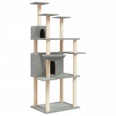 Image of vidaXL Cat Tree with Sisal Scratching Posts Light Grey 166 cm