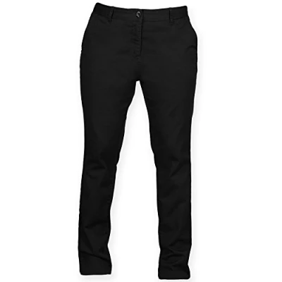 Image of Front Row Womens/Ladies Cotton Rich Stretch Chino Trousers (L) (Black)