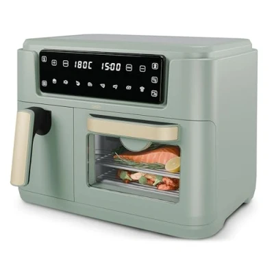 Image of Cello 2400W Dual Zone Digital 11 Litre Green Air Fryer With 2 Drawers, 3.5L and 7.5L Oven, 8 in 1, Touch Control, Fry, Grill, Roast, Bake, Portions, Non Stick, Dishwasher Safe, 2024 model