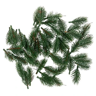 Image of Decorative Fir Branches Green 6.5 cm Long 55 Pieces Artificial Advent Wreath Decoration Plant