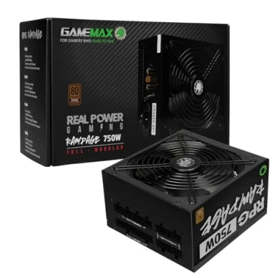 Image of GameMax 750W Rampage Power Supply (No Cable inc.), Full Modular, APFC, Japanese Tk Main Capacitor, 80 Plus Bronze, 88% Efficiency, 14cm Cooling Fan, Real Gaming Black