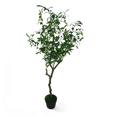 Image of Leaf Design UK Artificial Olive Tree in Black Plastic Pot, 120cm