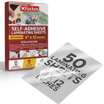 Image of XFasten Self Adhesive Laminating Sheets, 9 x 12 Inches (50 Pack), 4.76 Thickness