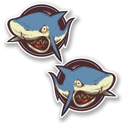 Image of 2 x 15cm/150mm Angry Shark Vinyl Sticker Decal Laptop Travel Luggage Car Bike Sign Fun #5345