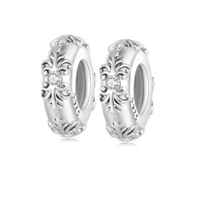 Image of Round Spacer Charms for Bracelets 925 Sterling Silver Beads Clip Stopper Pandora Bracelet (2396 2PC)