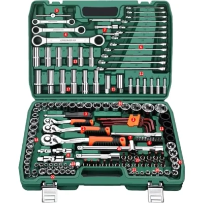 Image of Suosi GSCM 1/4, 3/8 &amp; 1/2 Inch Drive Metric Socket Wrench Set(150 Piece)