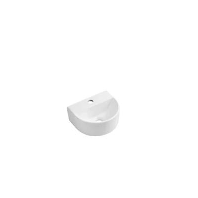Image of iBathUK Maze Round Wall Hung Basin, Compact Ceramic Wash Basin Bathroom Sink, Mounted Countertop Sink for Cloakroom 305x255x120mm, White