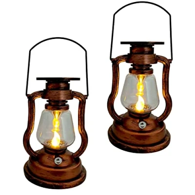 Image of 2 x LED Vintage Solar Lantern with Candle Garden Lamp Glass Antique (2 Lanterns)