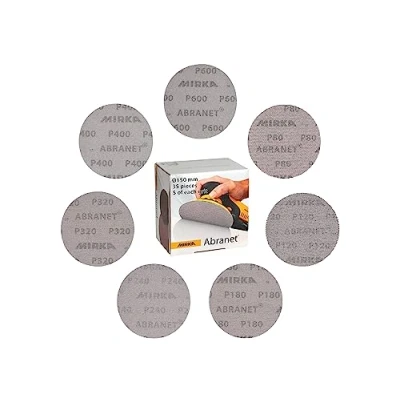 Image of Mirka Abranet net sanding discs Ø 150mm Hook &amp; loop / Mix pack 5 of each grit 80, 120, 180, 240, 320, 400, 600 35 pcs Suitable for all eccentric sanders and machines.