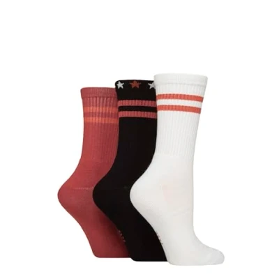 Image of Women&#039;s 3 Pair Elle Half Cushion Bamboo Sports Socks Wild Poppy Stripe 4 8