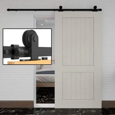 Image of TSMST 183CM/6FT Sliding Barn Door Hardware Kit Alloy Track Carbon Steel Roller Closet Accessory for Single T Shape