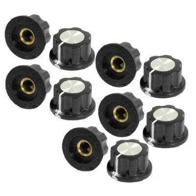Image of sourcing map 10 Pcs Black Silver Tone 19mm Top Rotary Knobs for 6mm Dia. Shaft Potentiometer
