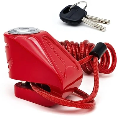 Image of RADIKAL RK534R Mini Disc Lock, Compact, Keyless Easy Click Locking ø6mm, Anti Picking Protection, Reminder Cable, Universal Theft Wheel Brake Disk Lock for Motorbike Scooter Electric Bike Bicycle
