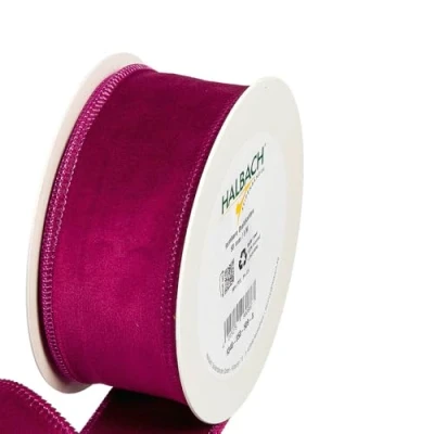 Image of FloristryWarehouse Berry Christmas Velvet Fabric Ribbon 50mm (2&quot;) Wide on 8m roll Wired Edge