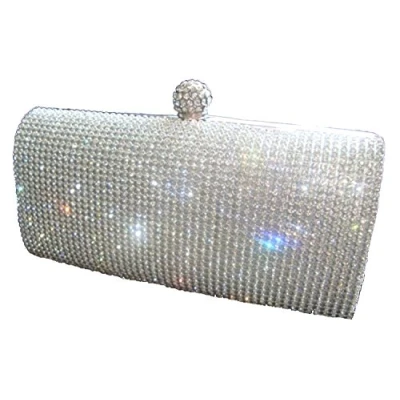 Image of Shimmering Silver Diamante Encrusted Evening bag Clutch Purse Party Bridal Prom