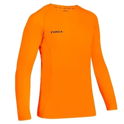 Image of FORZA Junior Boys’ Base Layer Long Sleeve Top Moisture Wicking, 4‑Way Stretch Compression Undershirt for All Sports Multiple Sizes and Colours Available (Fluro Orange, Age 11 12 (Junior))
