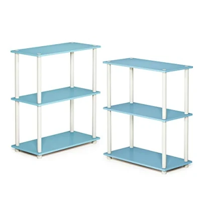 Image of Furinno Turn N Tube 3 Tier Compact Multipurpose Shelf Display Rack, Light Blue/White, Set of 2