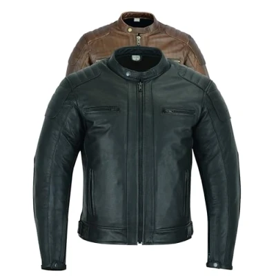 Image of Texpeed Mens Leather Motorcycle Jacket Touring Motorbike With Genuine Biker CE Armour (EN 1621 1) Protection Quilted Stitched Design Black 4XL