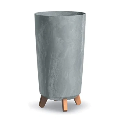 Image of URBN GARDEN Tall Slim Concrete Look Plastic Planter Flower Soil Pot Indoor Outdoor With Legs