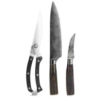 Image of Shinrai Japan Damascus Print 3 Piece Outdoor Knife Set