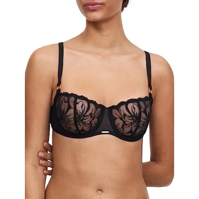Image of Chantelle Fleursbalconnet AUSSENTRÄGERBH Balconette bra, Women&#039;s, Size: 32E, Schwarz