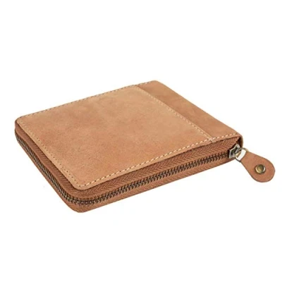 Image of Kertz Slim Handmade Genuine Leather Wallet With Coin Pocket RFID Blocking Credit Card Holder For Men Zipper (Tan)