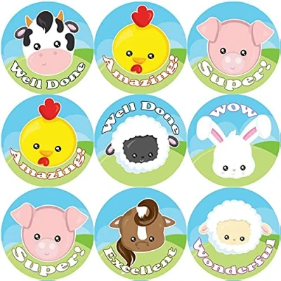 Image of 144 Farmyard Animals Praise Words 30 mm Reward Stickers for School Teachers, Parents