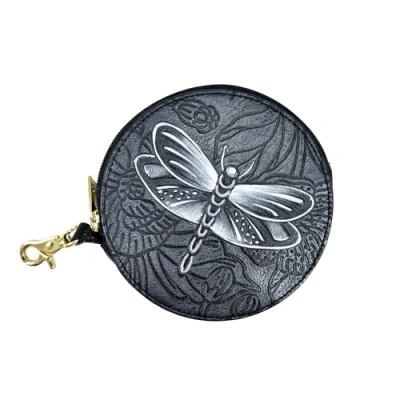 Image of Anuschka Women’s Hand Painted Genuine Leather Round Coin Purse Tooled Dragonfly Meadow