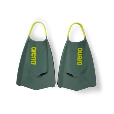 Image of Arena Unisex Adult Powerfin Pro II Swim Training Fins Men and Women Silicone Short Blade Flippers Left/Right Customized, Sage/Arctic Lime, Size 12.5 13.5