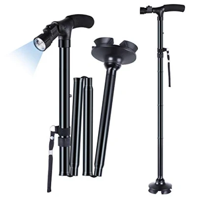 Image of Walking Stick, Ohuhu Folding Cane with 45 Adjustable LED Lights and Carrying Bag, Height Lightweight Portable, Gift for Parent