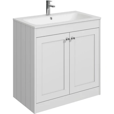 Image of Balterley 800mm Floor Standing 2 Door Unit with Stone Basin 1 Tap Hole Satin White