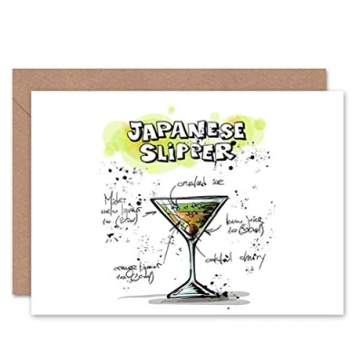Image of Wee Blue Coo JAPANESE SLIPPER COCKTAIL DRINK BLANK GREETINGS BIRTHDAY CARD ART