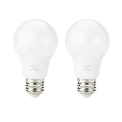 Image of Amazon Basics LED E27 Edison Screw Bulb, 8W (equivalent to 60W) Warm White, Non Dimmable (2 Pack)