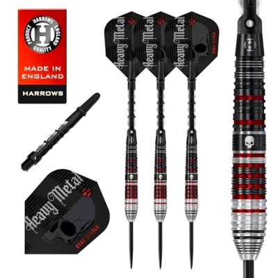 Image of Harrows Ryan Searle Heavy Metal Series 2 Player Darts Set I Professional 90% Tungsten Steel Tip ALL Weights 10pc with Carbon ST Midi Shafts &amp; Signature Flights (22g)