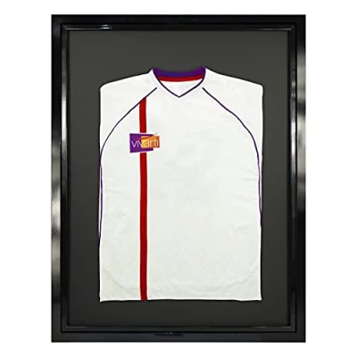 Image of Vivarti DIY Adult Standard Sports Shirt Display Frame for Football Shirt, Rugby Band Shadow Box 60 x 80cm Gloss Black Frame, Inner Backing Card