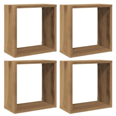 Image of vidaXL Wall Cube Shelves Artisan Oak 4 pcs 30x15x30 cm Engineered Wood Floating Display Storage Bedroom/Living Room Decor
